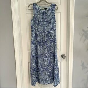 Talbots Women Coastal Maxi Dress Sz 12 Sleeveless Paisley Floral Blue Nautical